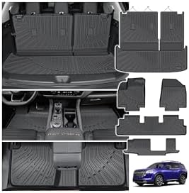 Powerty Floor Mats for Nissan Pathfinder 8 Seats 2022-2026 2027, All Weather 3D TPE Anti-Slip Trunk Cargo Liner Seat Back Covers Protectors Full Set Car Accessories