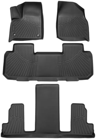 Powerty Floor Mats for 2018-2024 2025 Chevy Chevrolet Traverse 7 Seater (Only for with 2nd Row Bucket Seat) All Weather 3D TPE Anti-Slip Car Protection Liners for 1st & 2nd & 3rd Row
