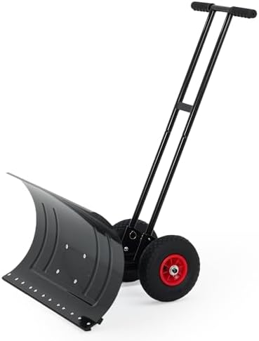 Garvee Large 40in W Heavy Duty Snow Shovel with Ergonomic Handle for Driveway, Push Snow Plow Shovel with Adjustable Handle, Angled Blade and Wheels, Snow Removal for Driveway, Courtyard