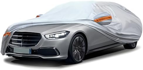 6-Layer Full Car Cover is All-Weather Waterproof, Fit for 205"-216" Length Sedan, Universal in All Seasons, Snow Prevention, Rainproof, Acid Rainproof, Sunscreen, Orange Reflective Strip
