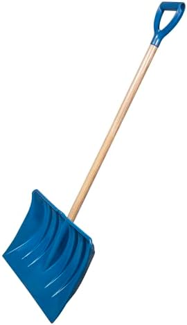 Farm-TUFF Heavy Duty Multi-Purpose Shovel - Snow, Barn, Grain, Industrial Use - Large Non-Stick Blade & Ash Hardwood D-Grip Handle - Durable & Lightweight Utility Scoop - Blue, 18in