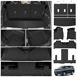 Powerty Floor Mats for 2021-2025 2026 Chevrolet Chevy Tahoe/GMC Yukon 7 Passenger Car Mats (Not for Yukon XL), All Weather 3D TPE Trunk Cargo Liner Seat Back Covers Protectors Full Set Car Accessories