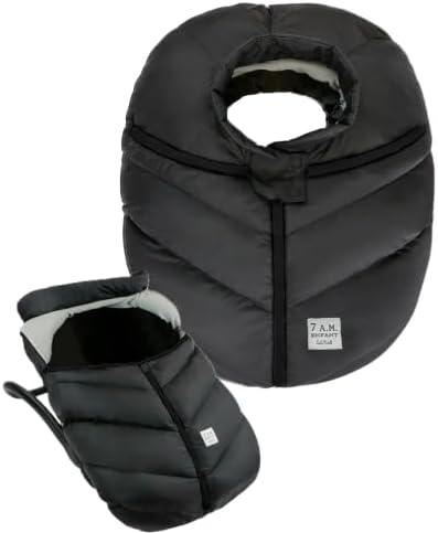 7AM Enfant Car Seat Covers - Cocoon Baby Cover for Boys & Girls, Rain & Snow Repellent, Breathable Windproof, Center Zipper, Universal Fit for Infant Car Seat (0-12M) (Black)