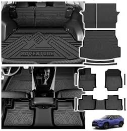 Powerty Floor Mats for Toyota RAV4 2019-2025 (Gas&Hybrid), All Weather 3D TPE Anti-Slip Trunk Cargo Liner Seat Back Covers with Door Sill Guards Protectors Full Set Car Accessories