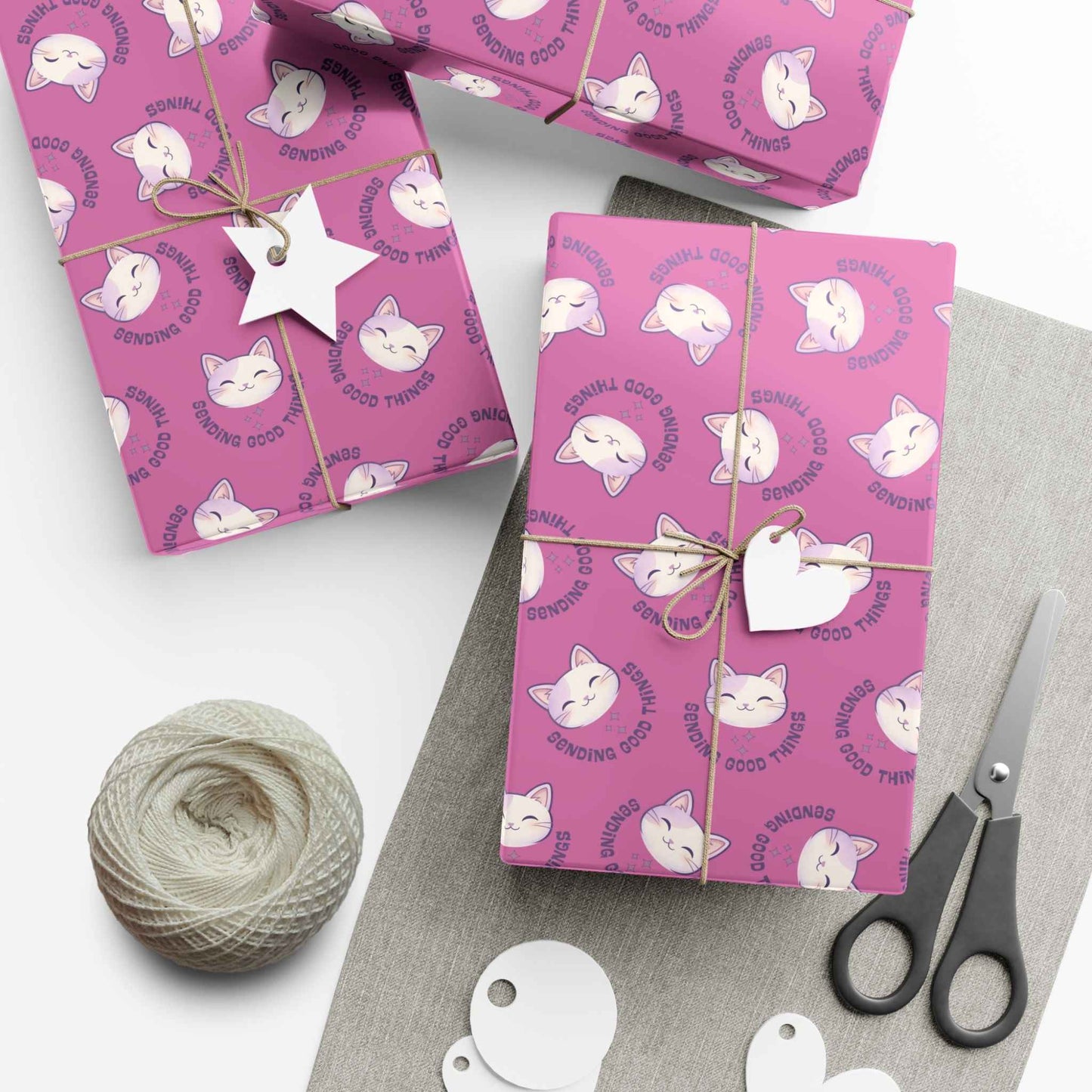 Sending Good Things Cat Gift Wrap – Pink All-Occasion Wrapping Paper