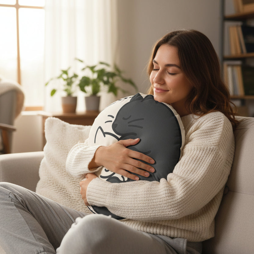 Yin-Yang Cat Pillow — Balance, but Make It Cozy
