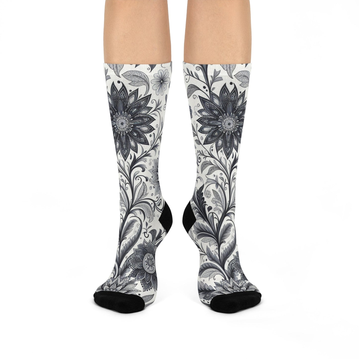 Floral Pattern Cushioned Crew Socks, Cozy Footwear for Relaxation, Gifts for Her, Everyday Comfort Socks, Unique Sock Design
