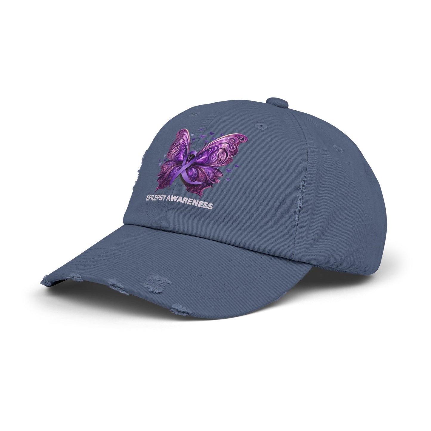 Epilepsy Awareness Butterfly Distressed Hat – Purple Ribbon Awareness Cap