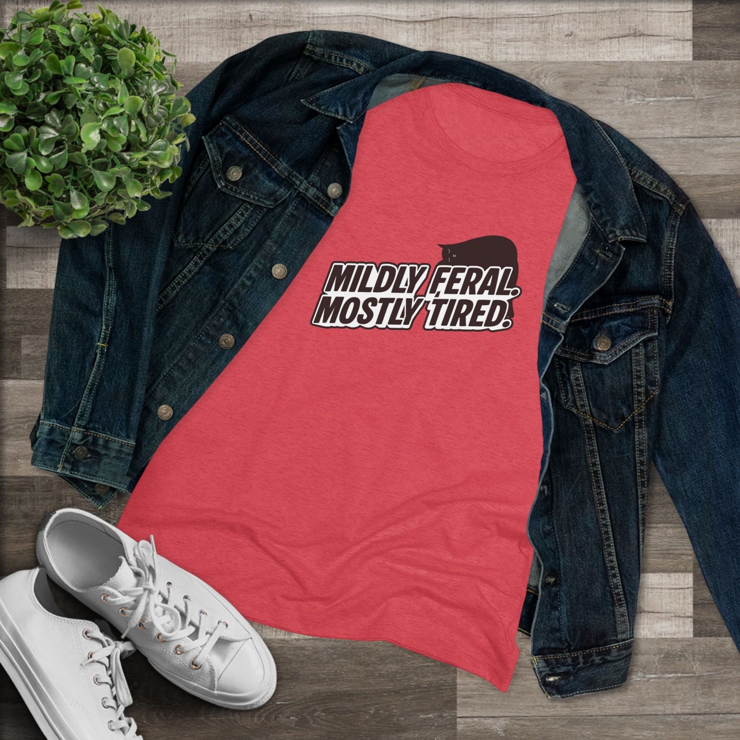 Mildly Feral Mostly Tired Slim Fit Cat Tee