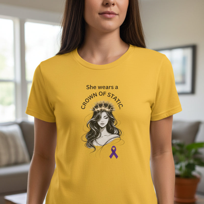 She Wears a Crown of Static – Women’s Epilepsy Awareness T-Shirt
