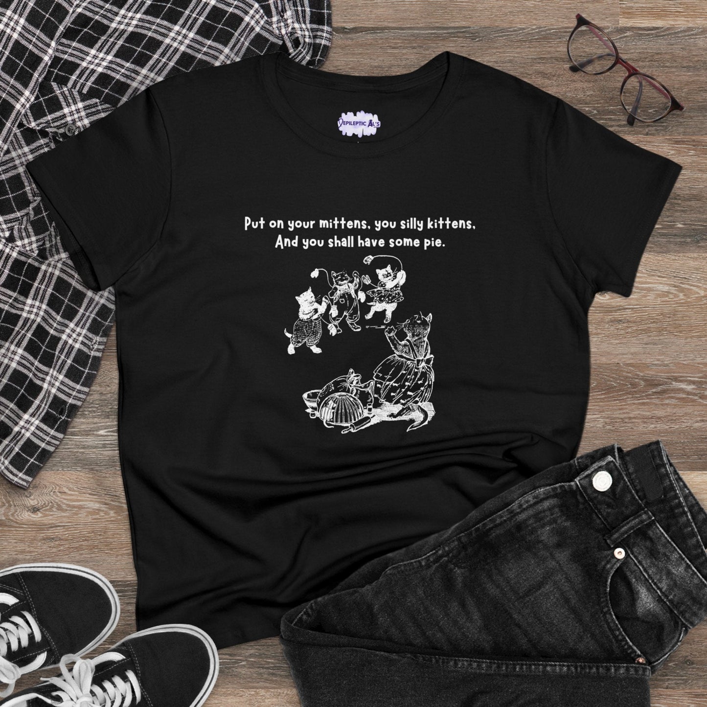 Kittens & Mittens Women’s Midweight Cotton Tee – Silly Kittens Pie Rhyme Shirt