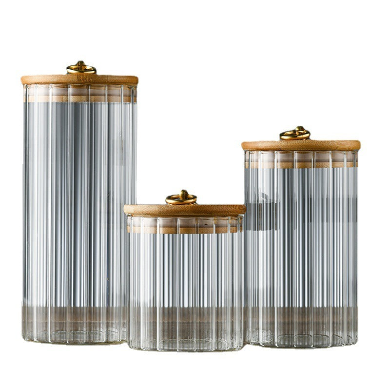 Wooden Lidded Striped Tea And Snacks Storage Jar