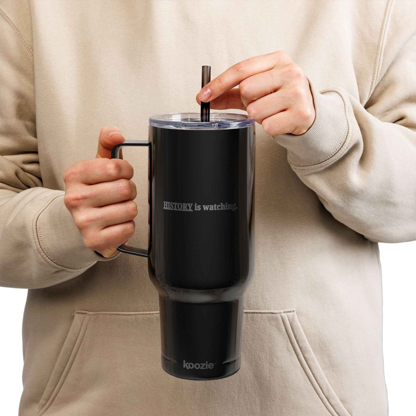 History Is Watching 40oz Insulated Tumbler – Engraved Travel Mug with Handle