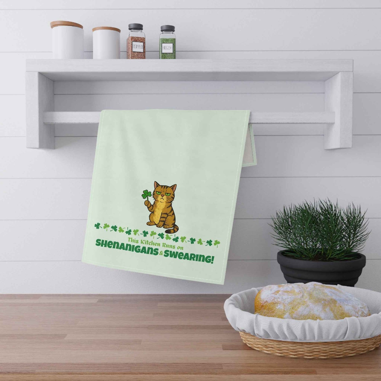 Shenanigans & Swearing Tea Towel | Funny St. Patrick’s Day Kitchen Towel