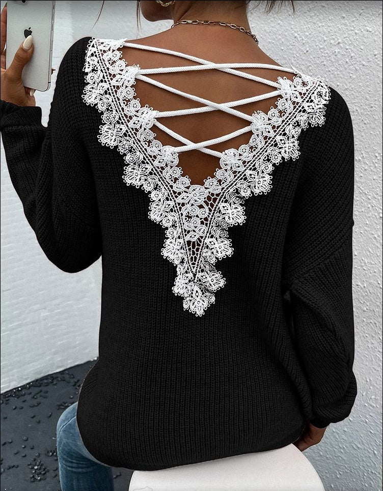 V-neck Sweater Ladies Winter Backless Streetwear Bandage Cashmere Sweater Women High Quality Fashion Clothes