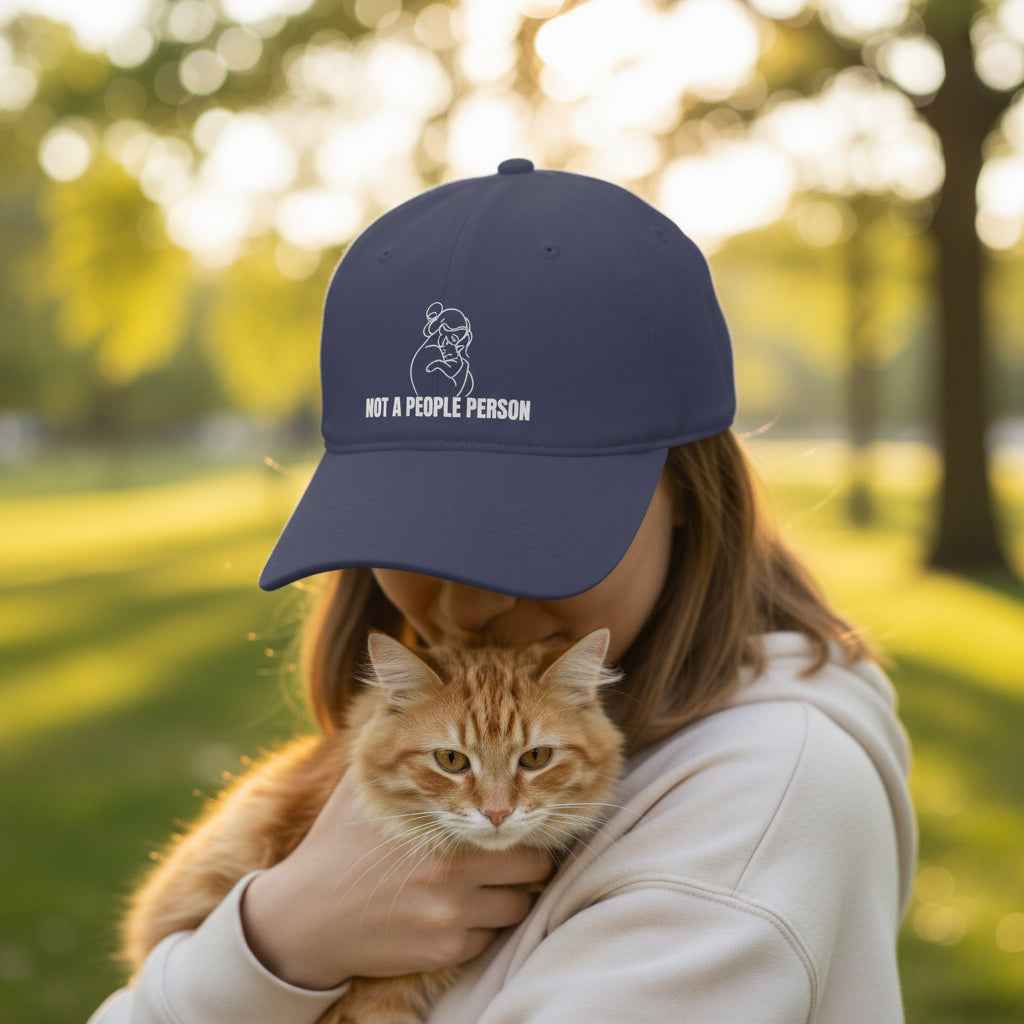 “Not a People Person” Cat Line Art Hat – Low Profile Cotton Cap (Unbothered Edition)