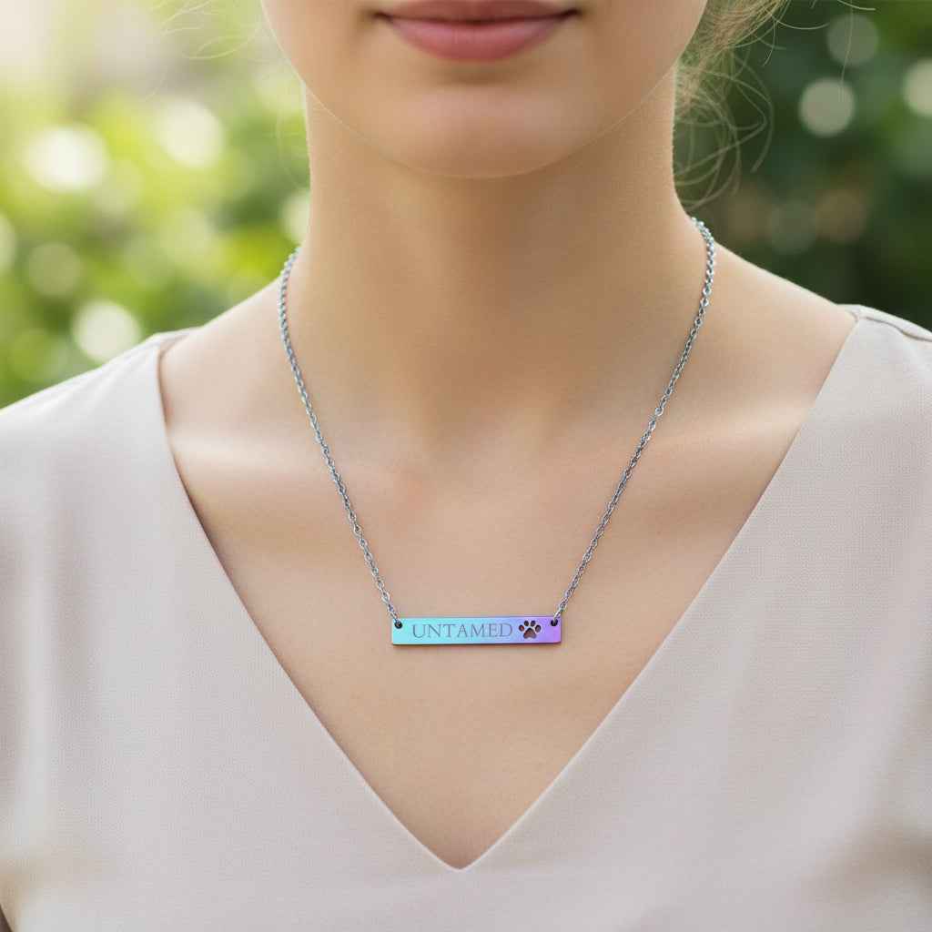 UNTAMED Paw Bar Necklace – Minimalist Cat Attitude Engraved Necklace
