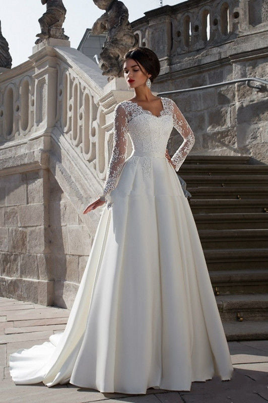 New Simple Trailing Slim Fit Slim Long Sleeve Wedding Dress