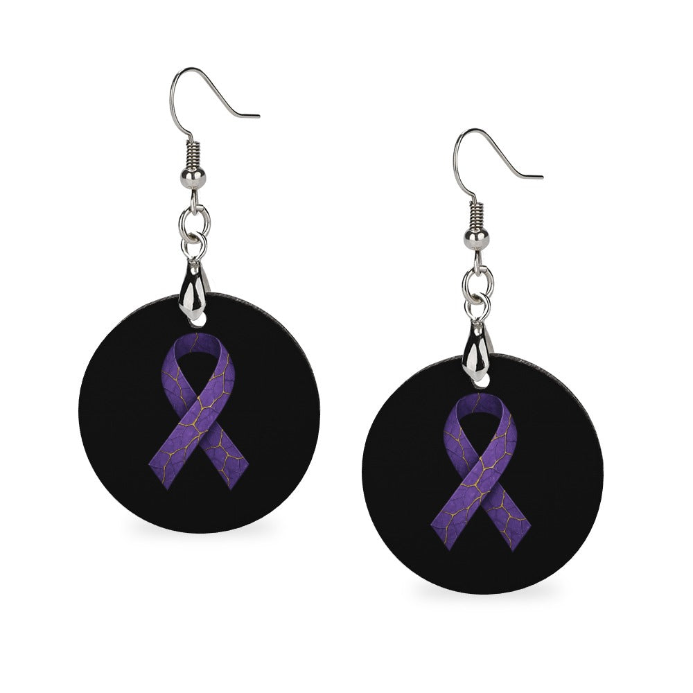 Gold-Thread Purple Ribbon Epilepsy Awareness Earrings