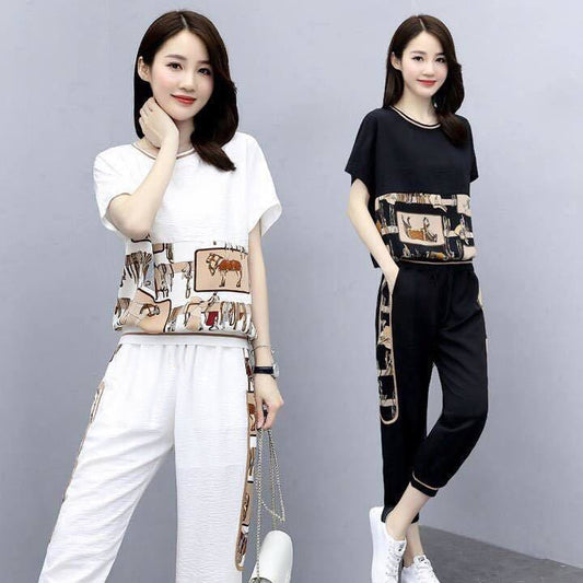 Fashion Sports Suit Women's Plus Size Women's Short-sleeved Two-piece Suit