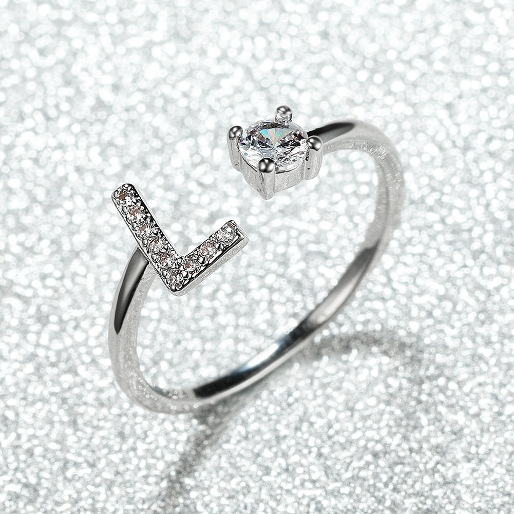 Popular Fashion Silvery AZ Letter Ring Initials Wedding Love Couple Rings Bridesmaid Gift