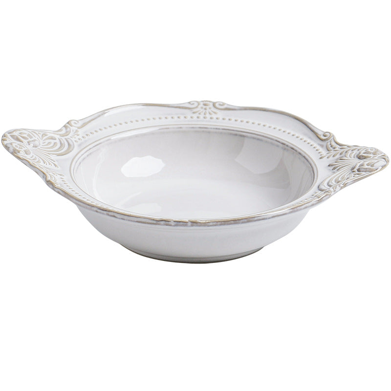 Relief Ceramic Tableware Rice Bowl Plate