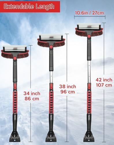 SEG Direct 42" Extendable Snow Brush with Ice Scraper, Snow Brush for Car