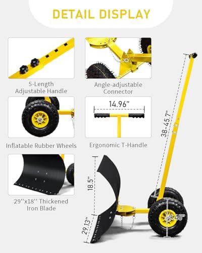 Outvita Snow Shovel with Wheels, 29" Wide 18" Long, Black & Yellow