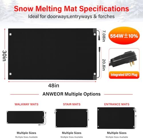 Heated Snow Melting Mat with GFCI,30" x 48" Heated Outdoor Mats for Walkway