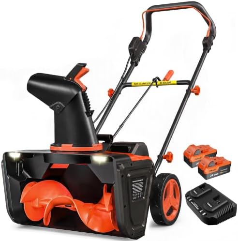 VOLTASK 48V Cordless Snow Blower with Wheels, 20-Inch Brushless Electric Snow Shovels with Directional Plate & LED Lights, Fits Driveways/Decks (2 * 24V Battery & Quick Charger Included)
