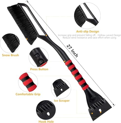 FOVAL 27" Ice Scraper Snow Brush (3 Pack), Wider Snow Scraper(4.73" Width) Snow Removal Car Brush with Comfortable Foam Grip for Cars, Trucks, SUVs, Windshield, Window - Winter Tool