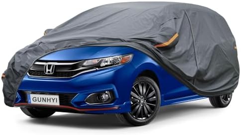 GUNHYI Premium Car Cover Custom Fit Honda Fit, 16 Layers Heavy Duty Car Cover Waterproof All Weather with Zipper Door for Sun Rain Snow Dust Uv Protection