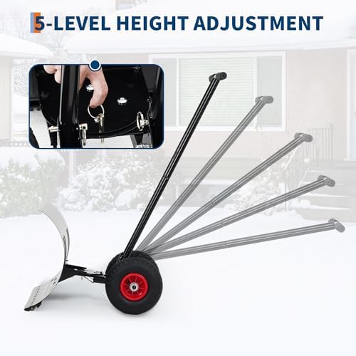 Garvee Large 30in W Heavy Duty Snow Shovel with Ergonomic Handle for Driveway, Push Snow Plow Shovel with Adjustable Handle, Angled Blade and Wheels, Snow Removal for Driveway, Courtyard