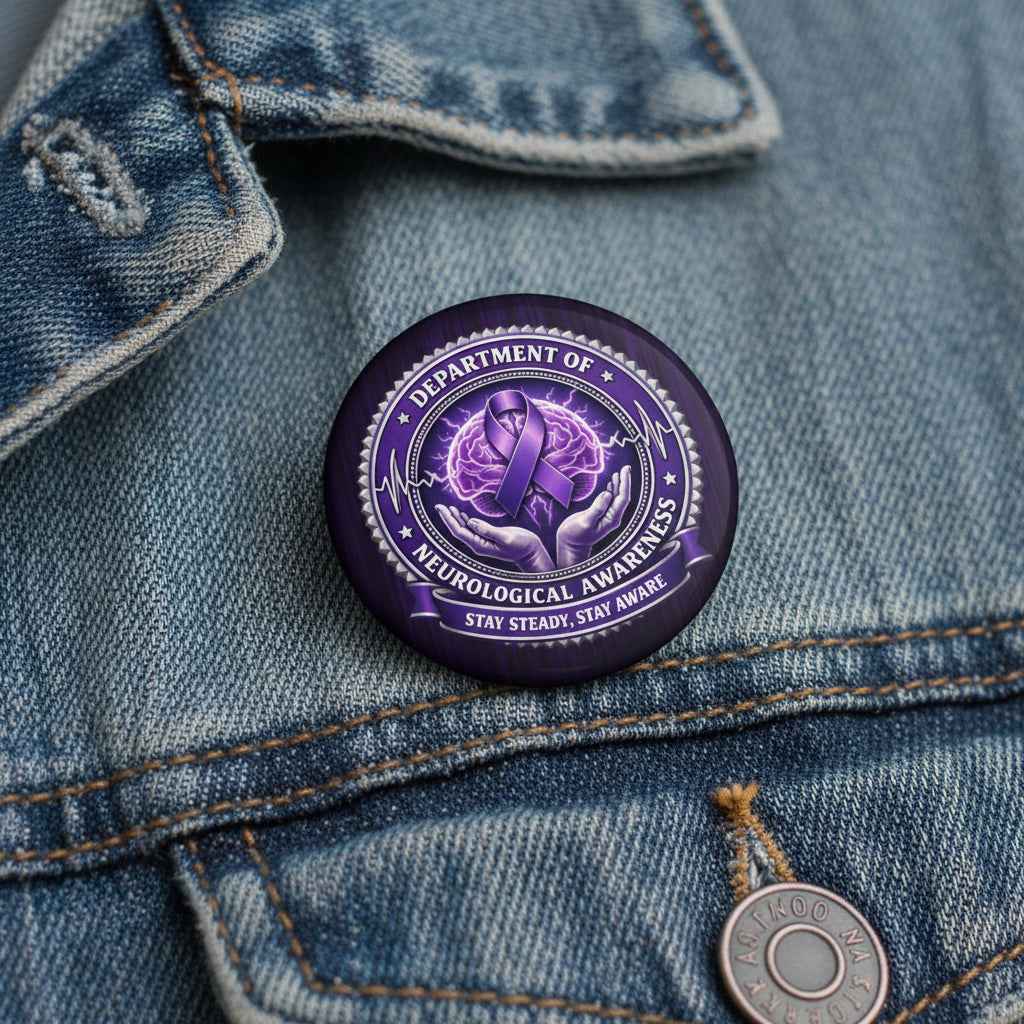 Department of Neurological Awareness Pinback Button – “Stay Steady, Stay Aware” Faux Seal