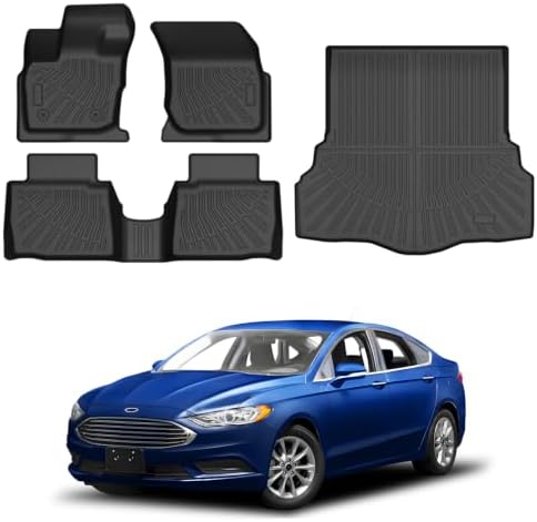 Powerty Floor Mats Cargo Liner for Ford Fusion/Lincoln MKZ Gas Model(Not for Hybrid) 2017-2020 All Weather 3D TPE Anti-Slip Car Protection, 1st & 2nd Row Set with Rear Cargo Mat Accessories