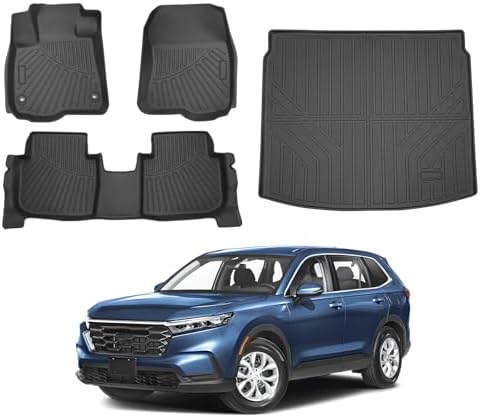 Powerty Floor Mats Cargo Liner for Honda CRV 2023-2025 2026 (Include Hybrid) All Weather 3D TPE Anti-Slip Car Protection, 1st & 2nd Row Set with Rear Upper Positon Cargo Mat Accessories