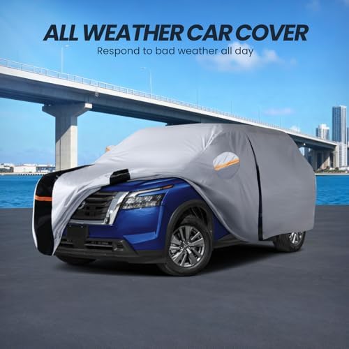 Multi-Layer Car Cover Custom Fit for Nissan Pathfinder(2004-2026), 100% Waterproof All Weather for Automobiles, Gift with Towel, Heavy Duty Car Covers for Rain Sun UV Protection with Door Zipper
