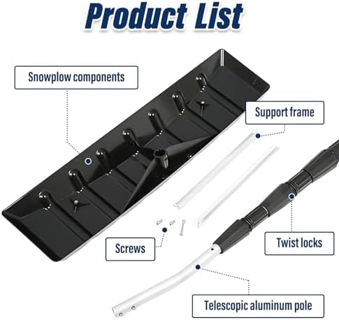 Roof Snow Removal Tool with Twist Lock Telescoping Pole, 4.9–15.7 Ft Extendable Roof Snow Rake, Plastic Blade Snow Rake for Slanted Roof