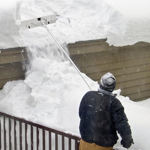 4.8 - 20FT Roof Snow Rake for Snow Leaves Removal, Telescopic Roof Snow Removal Tool Adjustable Snow Rake for House Roof, Aluminum Snow Shovel with Wheels, 5-Section Tubes