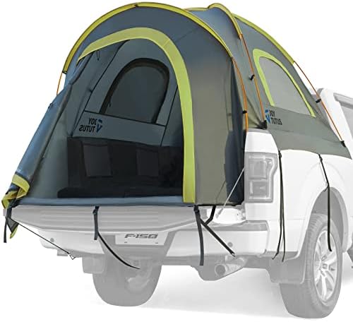 JOYTUTUS Pickup Truck Tent 8ft 2.0, Waterproof PU2000mm Double Layer for 2 Person, Portable Truck Bed Tent with Rainfly - Green, Aluminum Pole