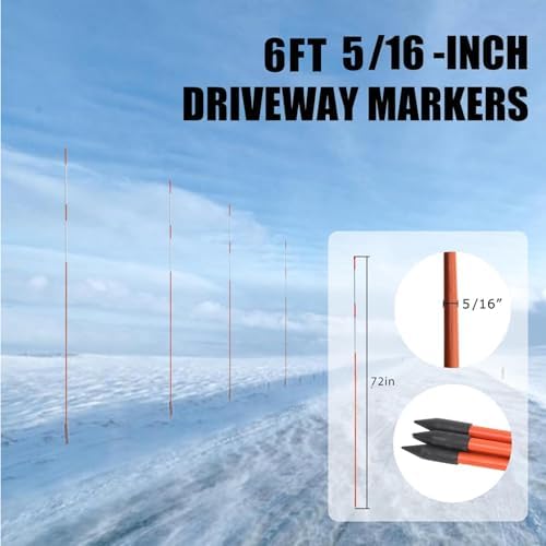 Autoparts 25Pack 72In Driveway Markers, 5/16-Inch Diameter Snow Stakes