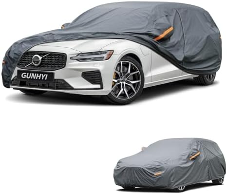 GUNHYI Premium Car Cover Custom Fit Volvo V60, 16 Layers Heavy Duty Car Cover Waterproof All Weather with Zipper Door for Sun Rain Snow Dust Uv Protection