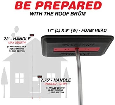 RoofBrum Snow Broom for Roof Snow Removal, 22 Foot - The Ultimate Snow Roof Rake for Your Home - Foam Head, 6 Piece Handle - Clear Wet, Heavy Snow from Your Roof, No Ladders Needed