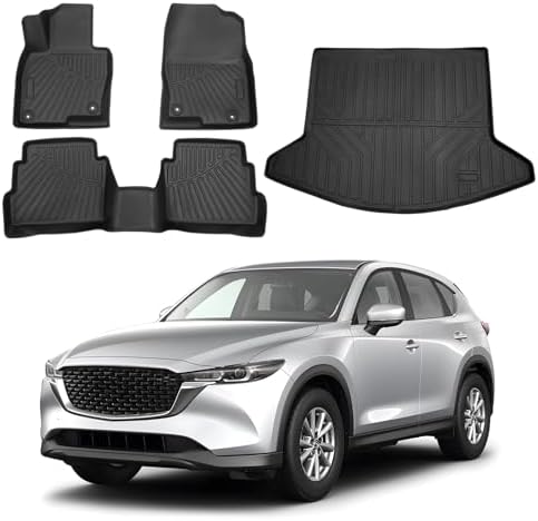 Powerty Floor Mats Cargo Liner for 2017-2025 Mazda CX-5 All Weather 3D TPE Anti-Slip Car Protection, 1st & 2nd Row Set with Rear Cargo Mat Accessories