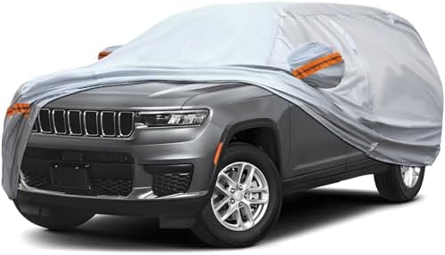 6-Layer Full Car Cover is All-Weather Waterproof, Universal in All Seasons, Snow Prevention, Rainproof, Acid Rainproof, Sunscreen, Ultraviolet-Proof, Fit SUV 214"-236" Orange Reflective Strip