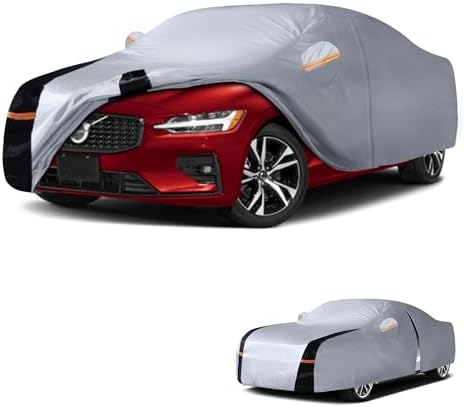 Multi-Layer Car Cover Custom Fit for Volvo S60 (2000-2026), 100% Waterproof All Weather for Automobiles, Gift with Towel, Heavy Duty Car Covers for Rain Sun UV Protection with Door Zipper.