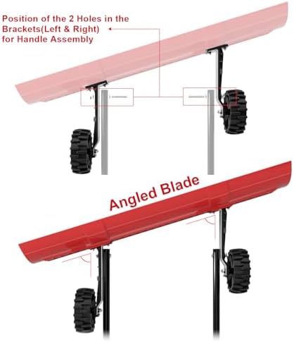 38 Inch Snow Shovel for Driveway, Brewin SnowPro Bi-Direction Heavy Duty Snow Pusher with Wheels and Angled Blade for Efficient Snow Removal, Back Saver Snow Plow for Doorway Sidewalk