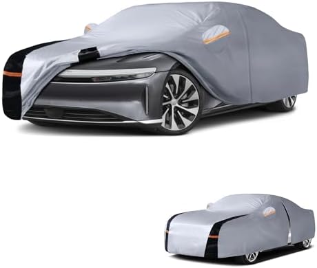 Multi-Layer Car Cover Custom Fit for Lucid Air(EV) (2021-2026), 100% Waterproof All Weather for Automobiles, Gift with Towel, Heavy Duty Car Covers for Rain Sun UV Protection with Door Zipper.