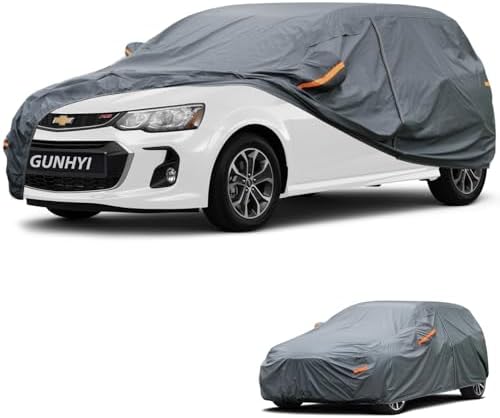 GUNHYI Premium Car Cover Custom Fit Chevrolet Sonic Hatchback, 16 Layers Heavy Duty Car Cover Waterproof All Weather with Zipper Door for Sun Rain Snow Dust Uv Protection