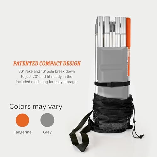 EZ Smart Patented Adjustable Snow Roof Rake with 16 ft Pole